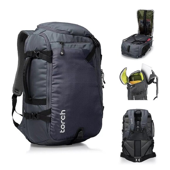 TORCH 40L Travel Backpack for Men - Large Carry On - Black NWT